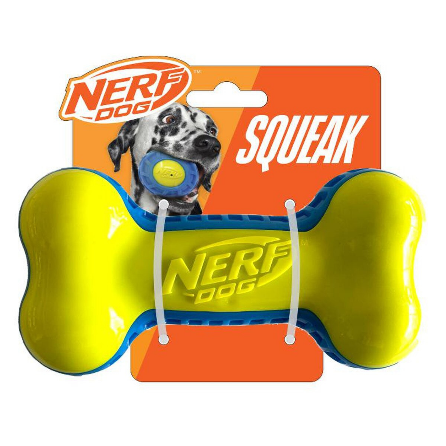 Nerf Dog TPR Exo Squeak Bone Dog Toy, Blue/Green, 7"