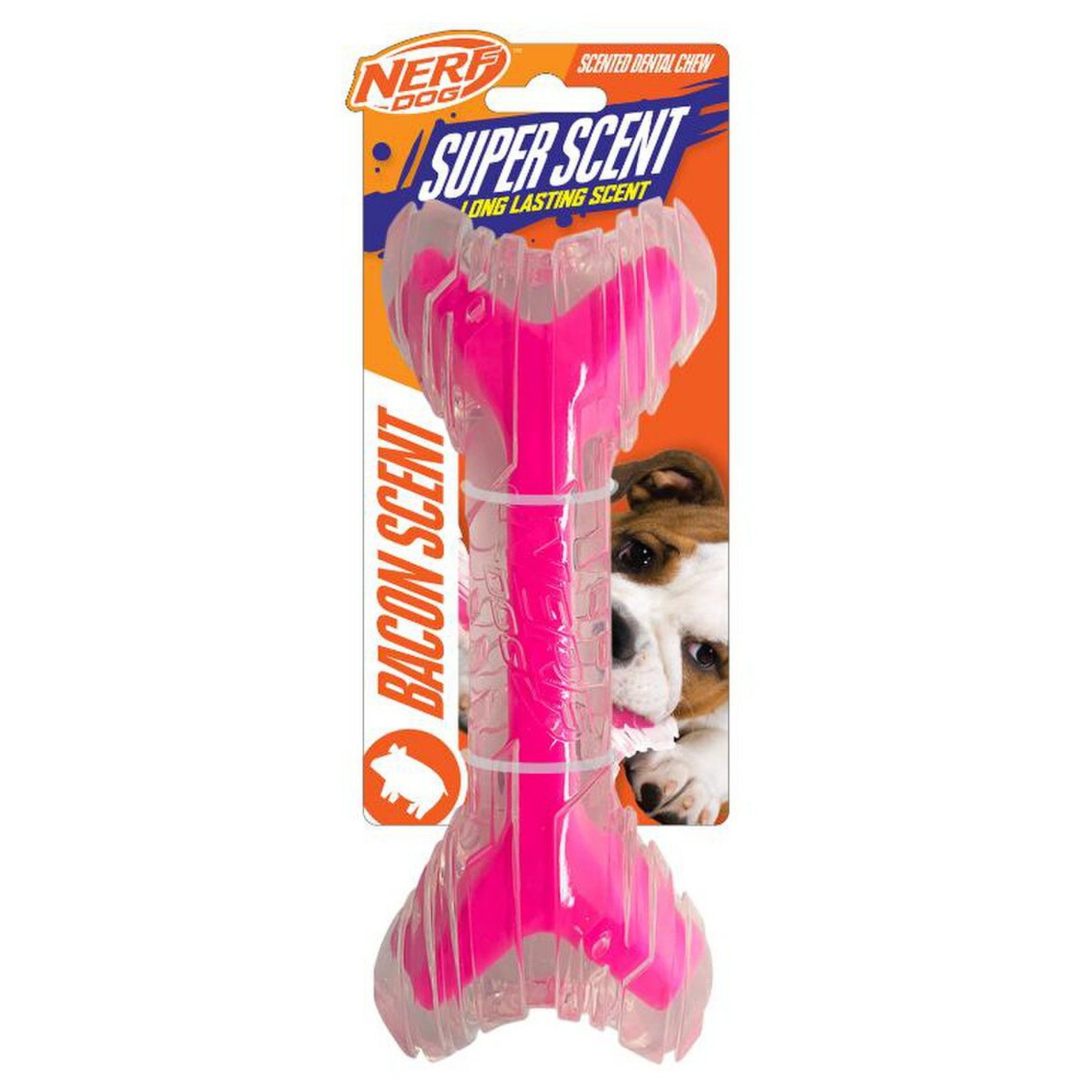 Nerf Dog TPR/PP Scented Bacon Super Scent Bone Solid Core Dog Toy, 9"