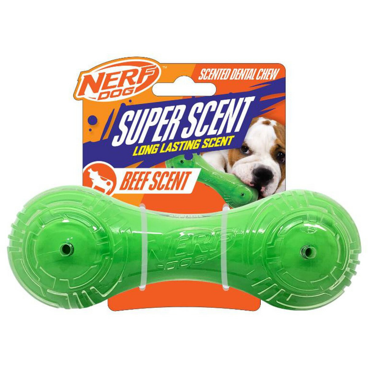 Nerf Dog TPR/PP Scented Beef Super Scent Barbell Solid Core Dog Toy, 7"