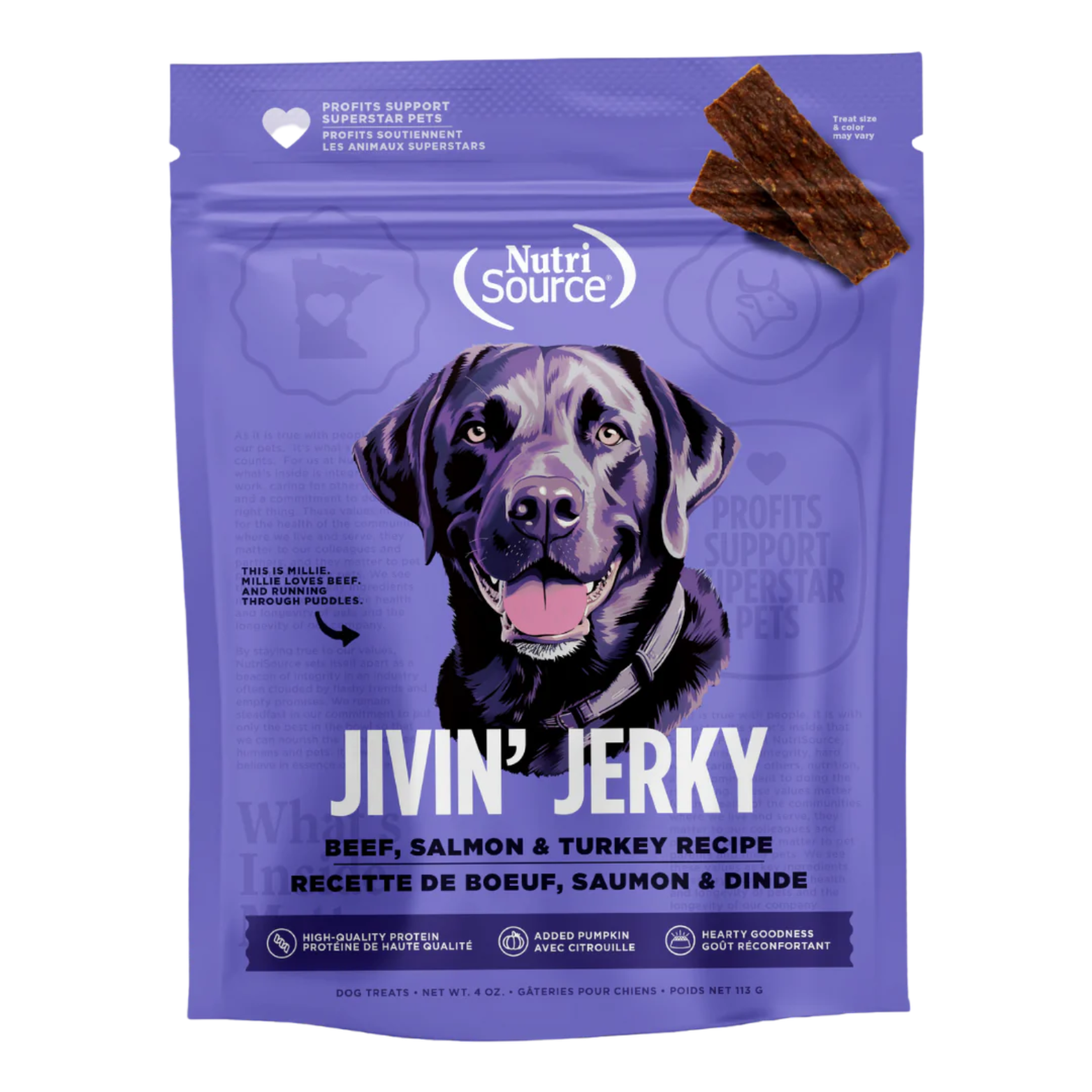 Nutrisource Jivin' Jerky Beef, Turkey & Salmon Healthy Jerky Dog Treats 4 oz