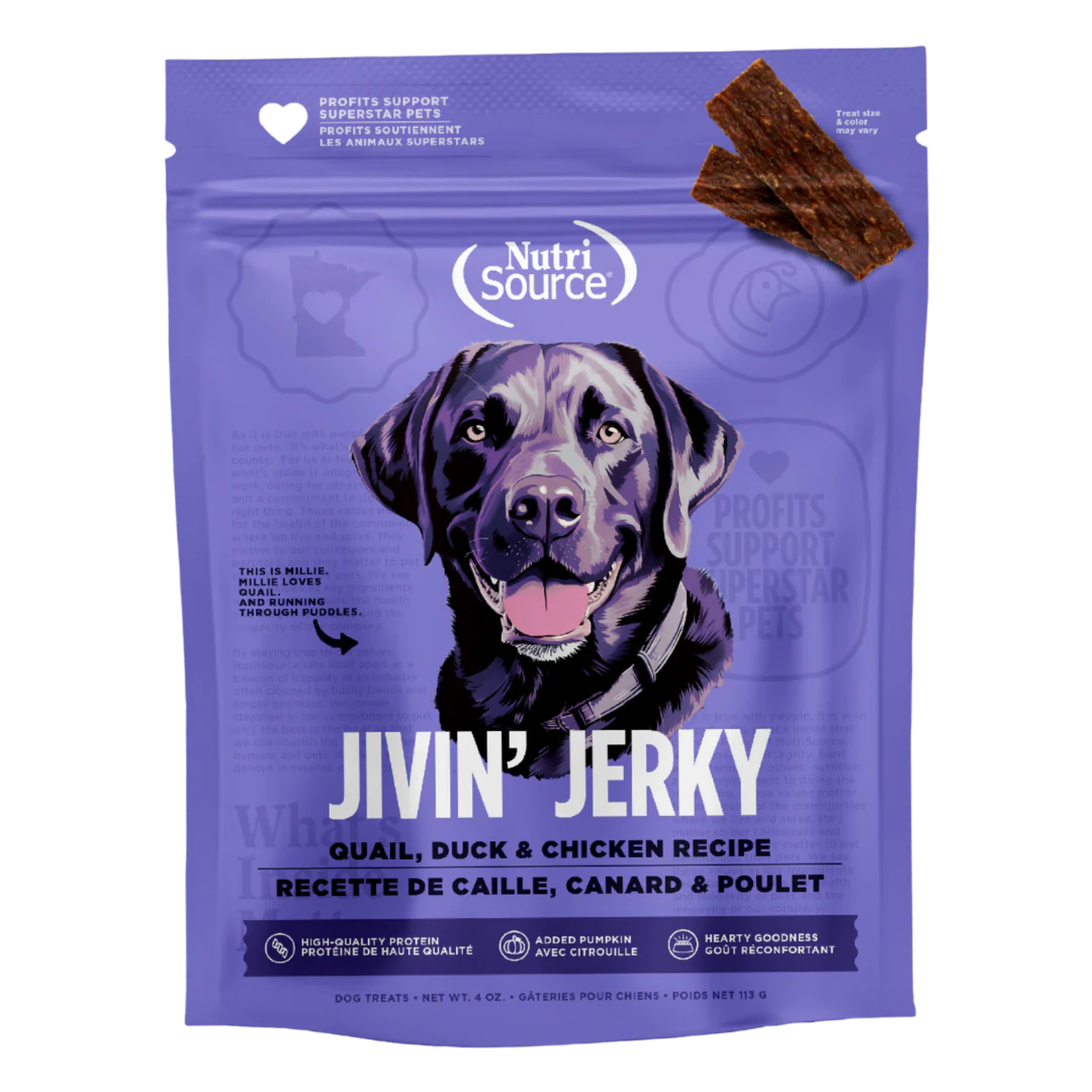 Nutrisource Jivin' Jerky Quail, Duck & Chicken Healthy Jerky Dog Treats 4 oz