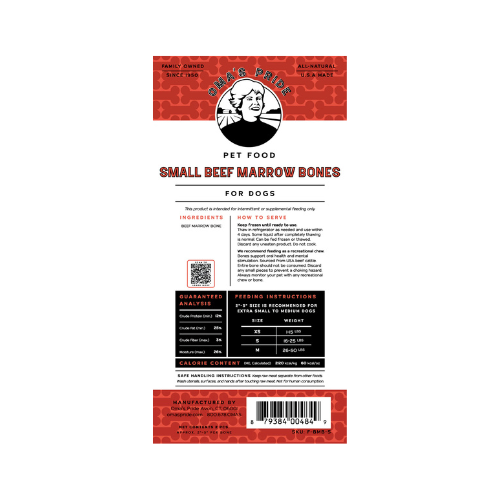 Oma's Pride Raw Frozen Beef Marrow Bones Small Dog Treats