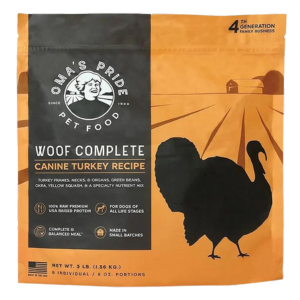 Oma's Pride Woof Complete Turkey Raw Frozen Dog Food