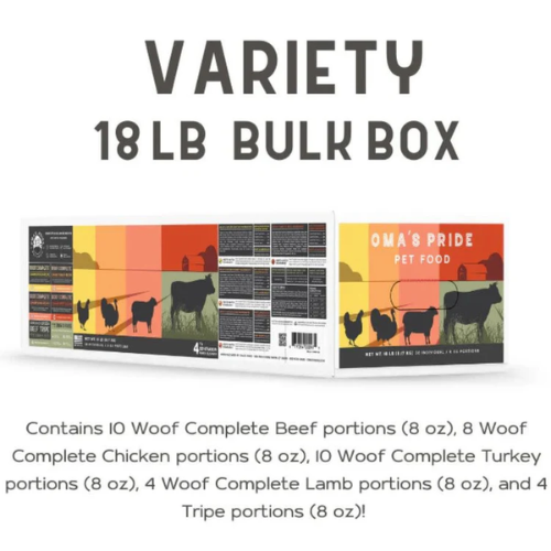 Oma's Pride Woof Complete Variety Pack Raw Frozen Dog Food