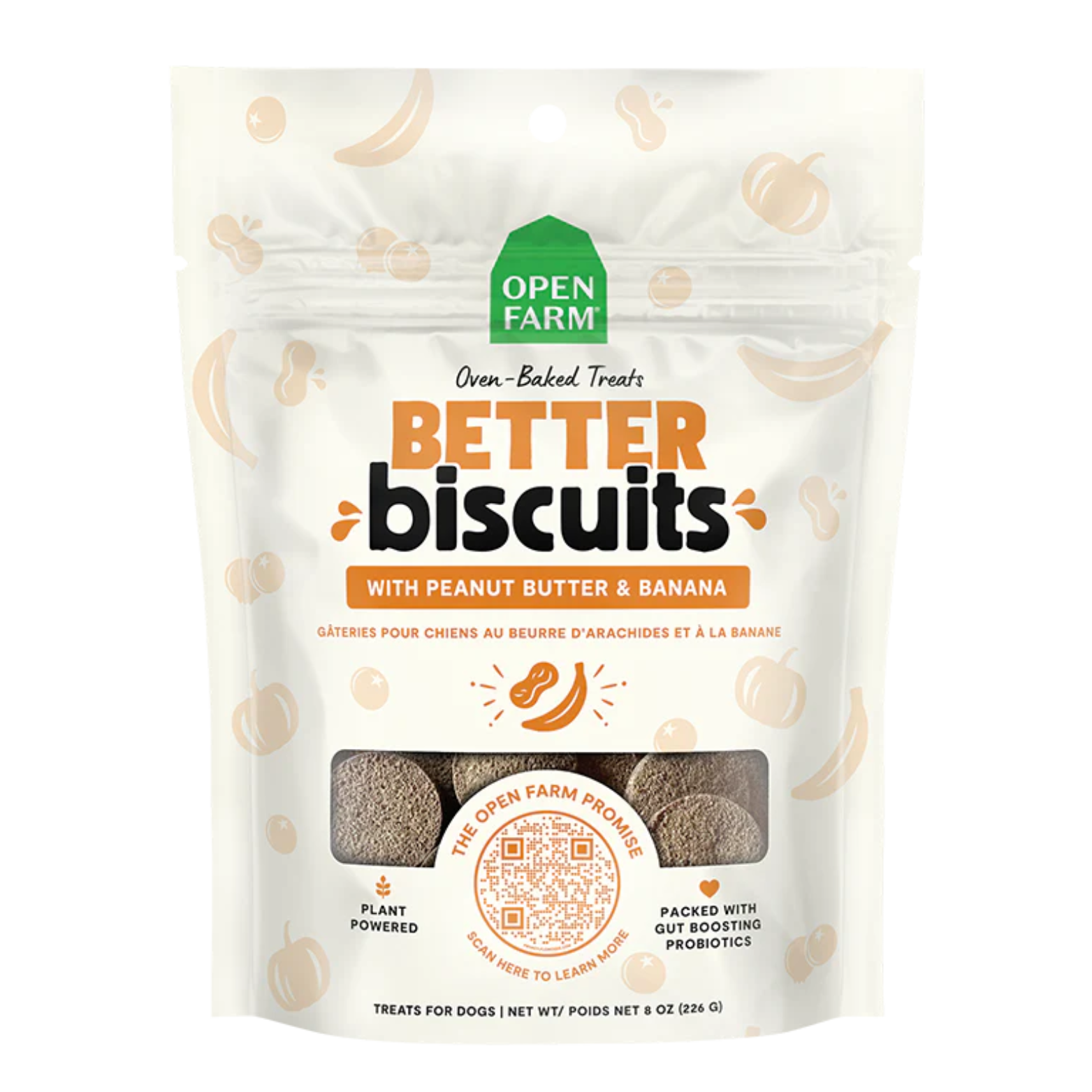 Open Farm Better Biscuits Dog Treats Peanut Butter, Banana & Oatmeal 8 oz