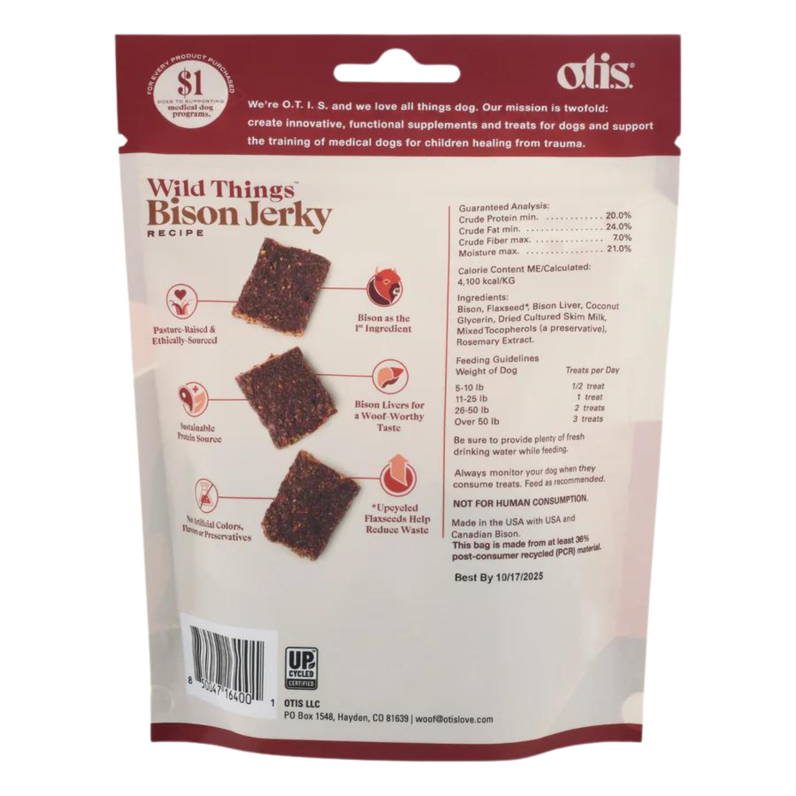 Otis Wild Things Bison Recipe Jerky Dog Treats 4 oz