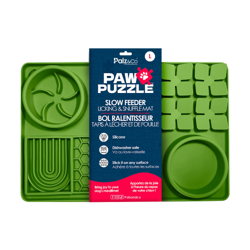 Palz & Co Paw Puzzle Silicone Slow Feeding Mat Green, Large