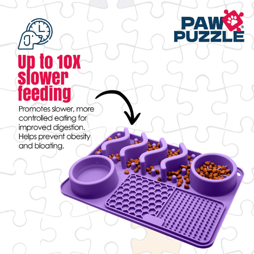 Palz & Co Paw Puzzle Silicone Slow Feeding Mat Purple, Medium