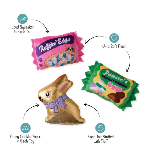 Pet Shop by Fringe Studio Egg-Stra Sweets Mini 3 Piece Set Dog Toy