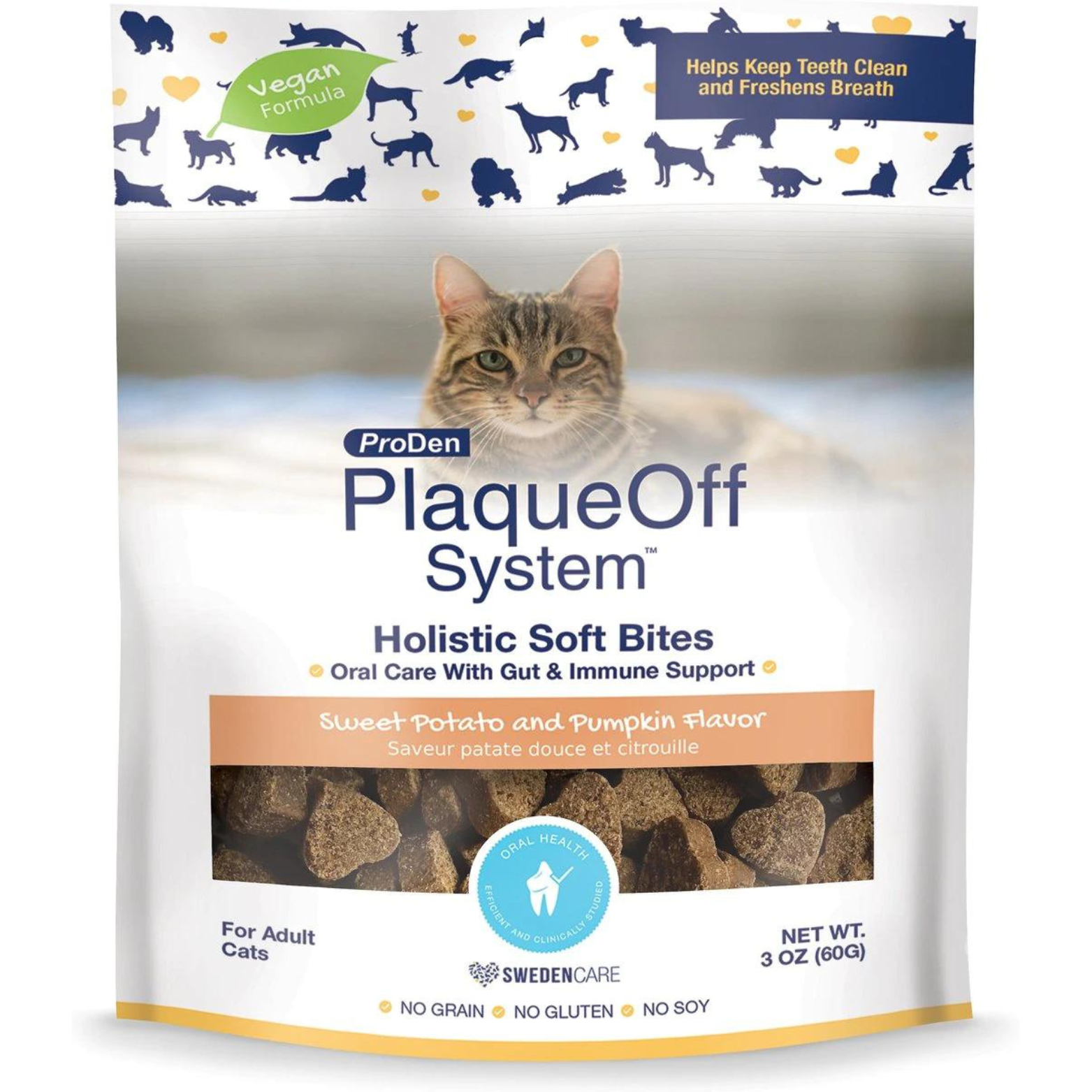 Proden PlaqueOff Holistic Soft Bite Dental Treats for Cats Sweet Potato & Pumpkin 3oz