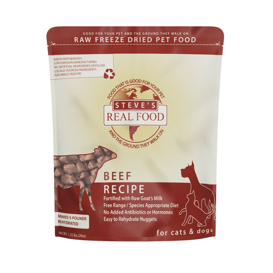 Steve's Real Food Freeze-Dried Raw Dog and Cat Food Nuggets Beef, 1.25 lbs