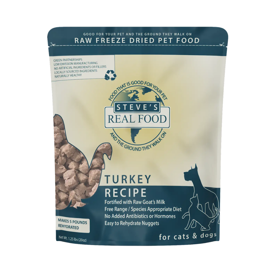 Steve's Real Food Freeze-Dried Raw Dog and Cat Food Nuggets Turkey, 1.25 lbs