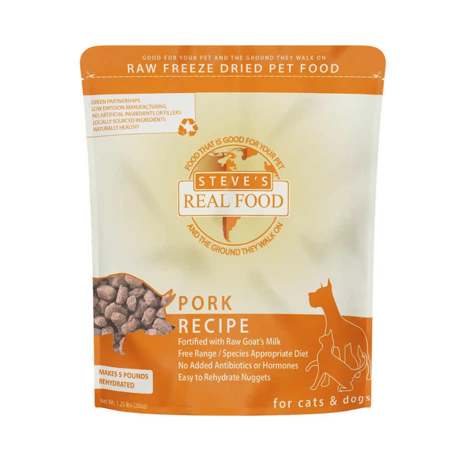 Steve's Real Food Freeze-Dried Raw Dog and Cat Food Nuggets Pork, 1.25 lbs