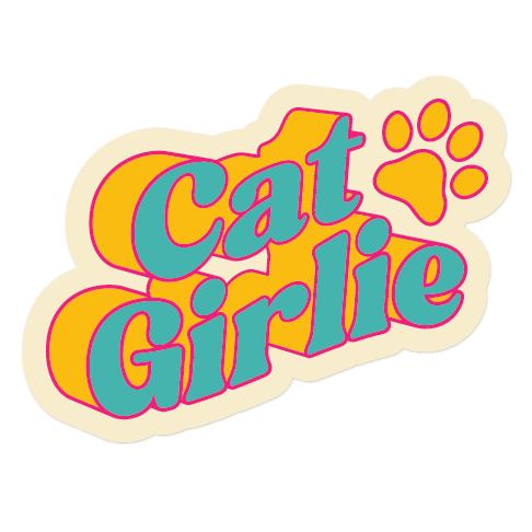 Sticker with 'Cat Girlie' text and paw print design on a white background