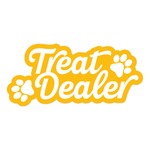 Logo with 'Treat Dealer' text and paw prints on a white background