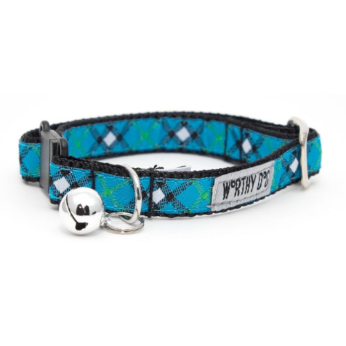 The Worthy Dog Bias Plaid Blue Cat Collar