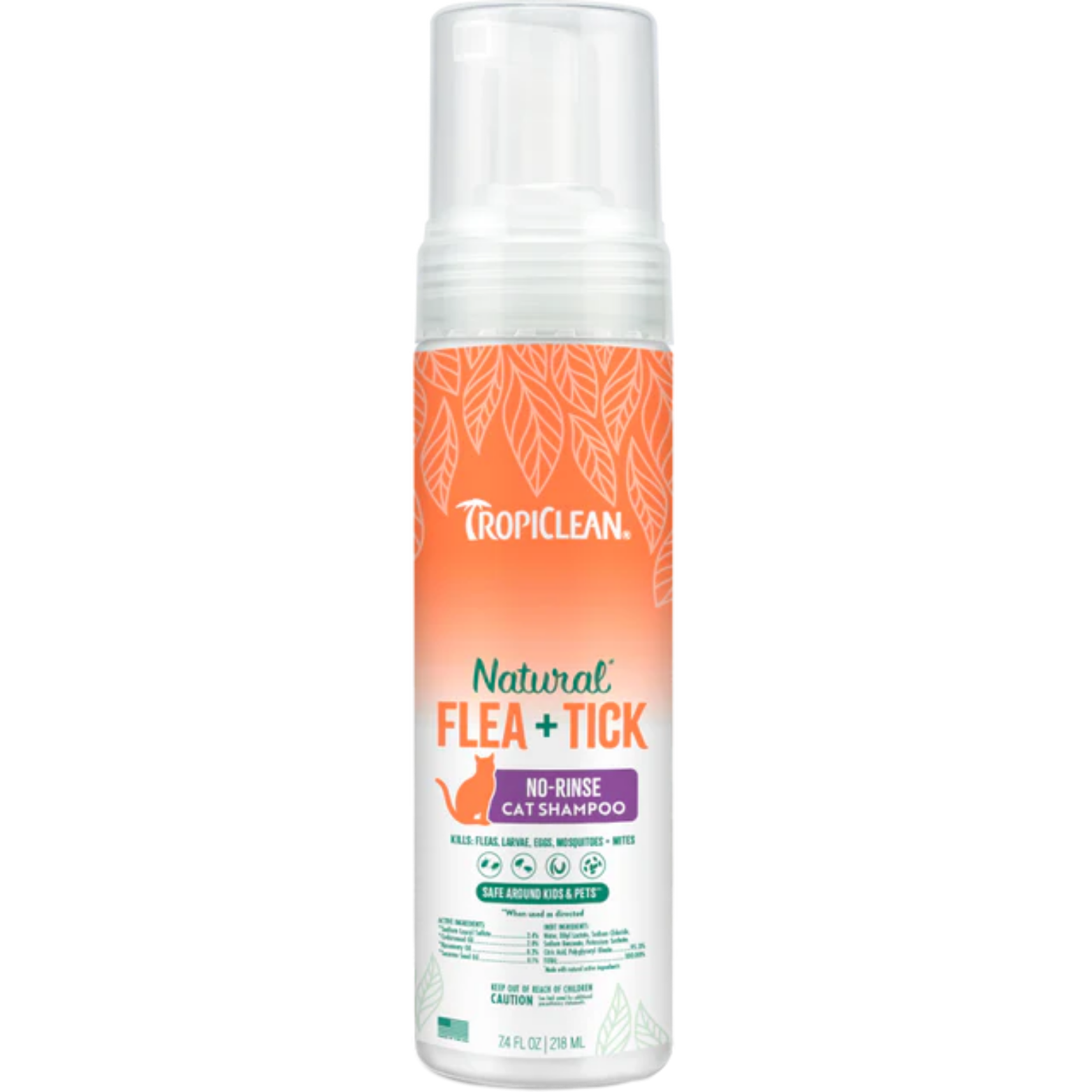TropiClean Cat Natural Flea & Tick Waterless Shampoo 7.4oz