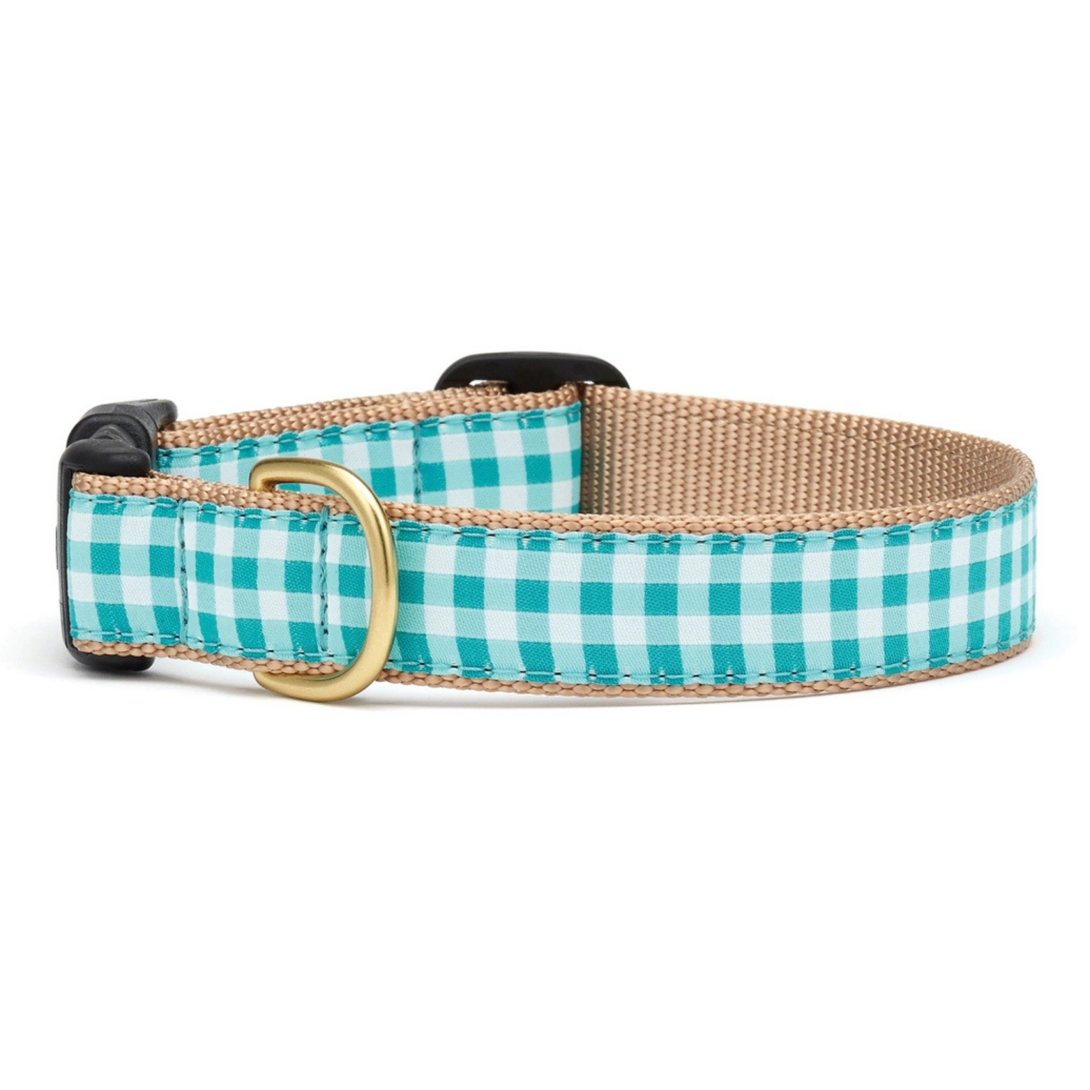 Up Country Turquoise Gingham Dog Collar