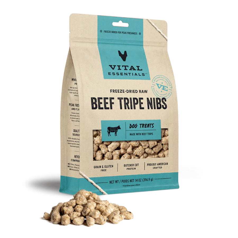Vital Essentials Nibblets Beef Tripe Freeze-Dried Dog Treat 14 oz - Mutts & Co.