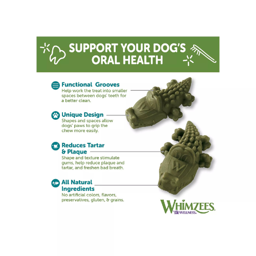 Whimzees Alligator Dental Chews Natural Grain-Free Dental Dog Treats