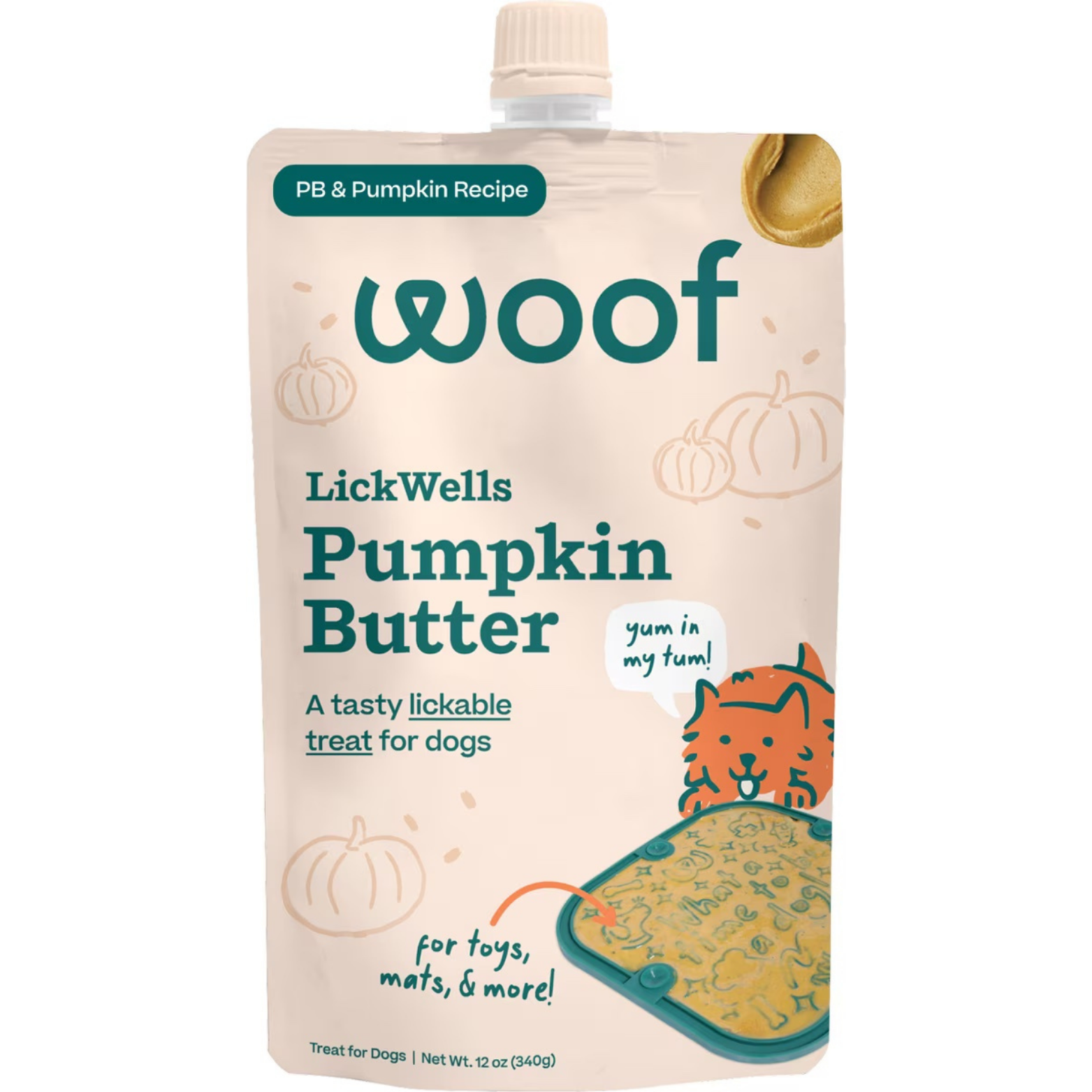 Woof Pet Lickwells Pumpkin Butter Lickable Dog Treat, 12 oz