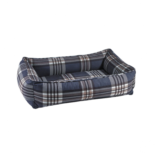 Bowsers Urban Lounger Dog Bed Microvelvet Greystone Tartan - Mutts & Co.