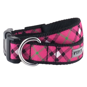 The Worthy Dog Bias Plaid Hot PInk Dog Collar - Mutts & Co.