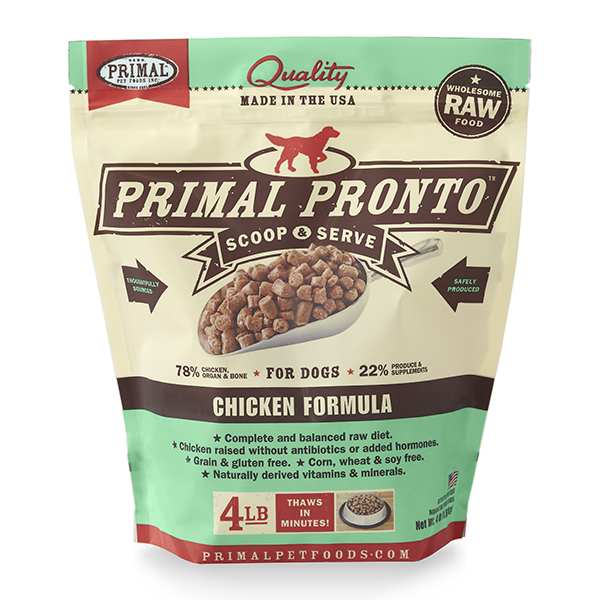Primal Pronto Chicken Formula Raw Frozen Dog Food 4lb - Mutts & Co.