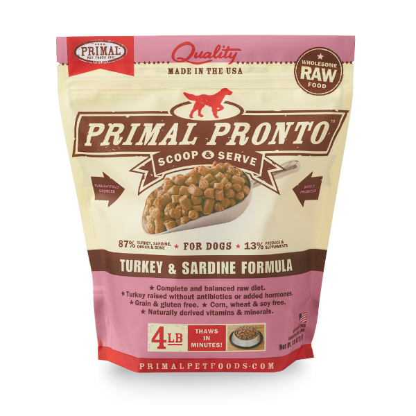Primal Pronto Turkey & Sardine Formula Raw Frozen Dog Food 4lb - Mutts & Co.