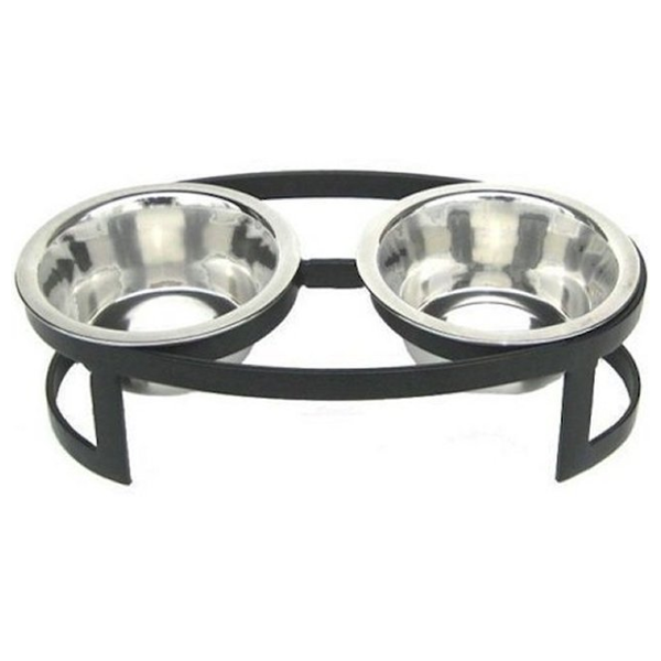 Pets Stop Tiny Oval Double Diner Black - Mutts & Co.