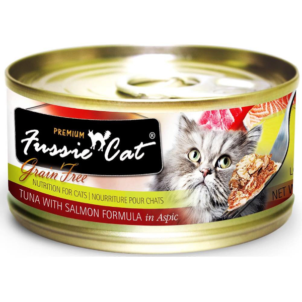 Fussie Cat Premium Tuna with Salmon Formula in Aspic Canned Cat Food, 2.82-oz - Mutts & Co.