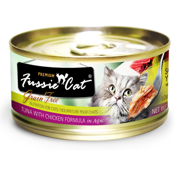 Fussie Cat Premium Tuna with Chicken Formula in Aspic Canned Cat Food, 2.82-oz - Mutts & Co.