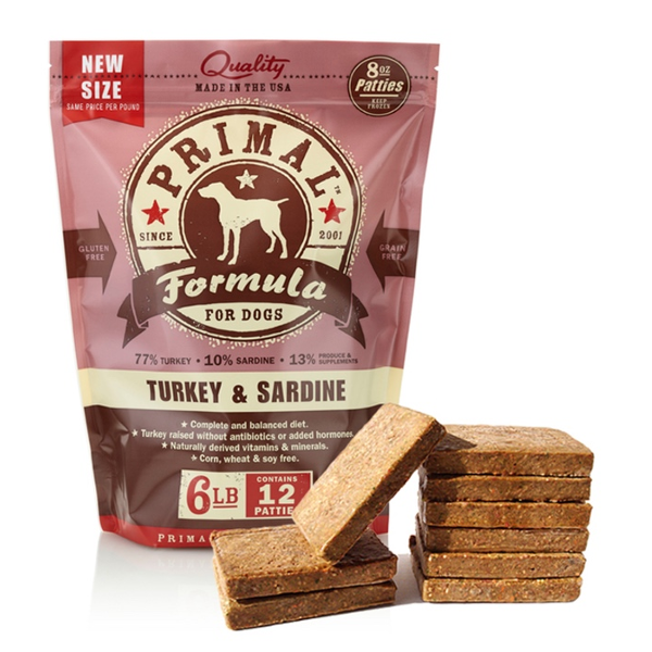 Primal Patties Turkey & Sardine Formula Frozen Raw Dog Food 6 lbs - Mutts & Co.