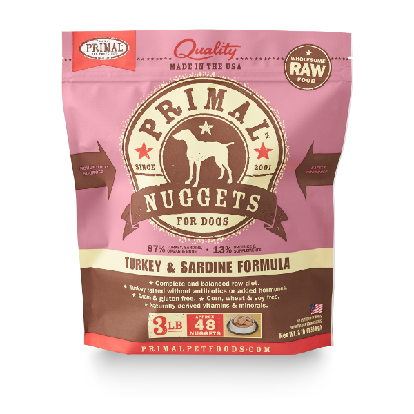 Primal Nuggets Turkey & Sardine Formula Frozen Raw Dog Food 3 lbs - Mutts & Co.
