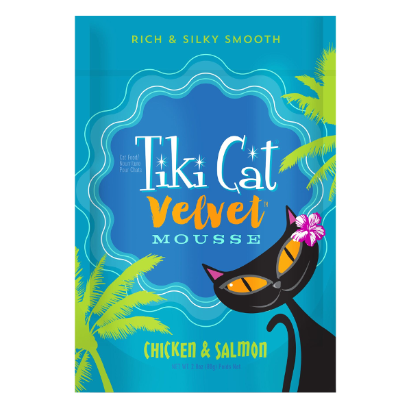 Tiki Cat Velvet Mousse Chicken & Wild Salmon Wet Cat Food, 2.8-oz pouch - Mutts & Co.