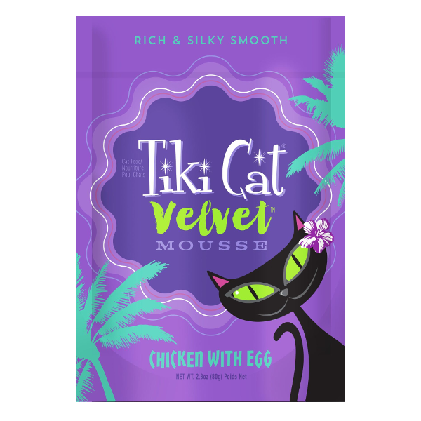 Tiki Cat Velvet Mousse Chicken with Egg Wet Cat Food, 2.8-oz pouch - Mutts & Co.