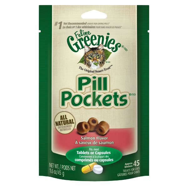 Greenies Pill Pockets Feline Salmon Flavor Cat Treats, 45 Count - Mutts & Co.