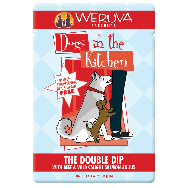Weruva Dogs in the Kitchen The Double Dip with Beef & Wild Caught Salmon Au Jus Grain-Free Dog Food Pouches, 2.8-oz - Mutts & Co.