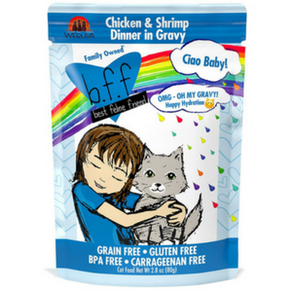 BFF OMG Ciao Baby! Chicken & Shrimp Dinner in Gravy Cat Food Pouches - Mutts & Co.
