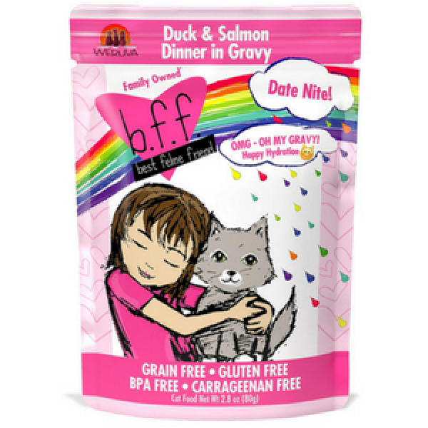 BFF OMG Date Night! Duck & Salmon Dinner in Gravy Cat Food Pouches - Mutts & Co.