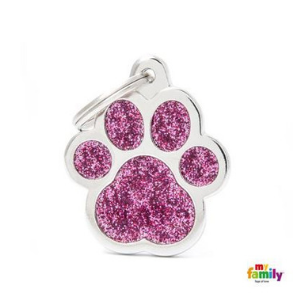 MyFamily Paw Glitter Tag Pink - Mutts & Co.