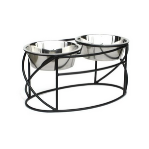 Pets Stop Oval Cross Double Diner Raised Feeder Black - Mutts & Co.