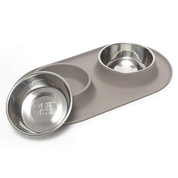 Messy Mutts Silicone Double Feeder Dog Bowl Gray - Mutts & Co.