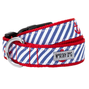 The Worthy Dog Navy Stripe Anchor Dog Collar - Mutts & Co.