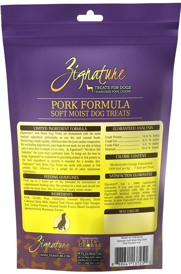Zignature Pork Formula Soft & Chewy Dog Treats 4 oz - Mutts & Co.