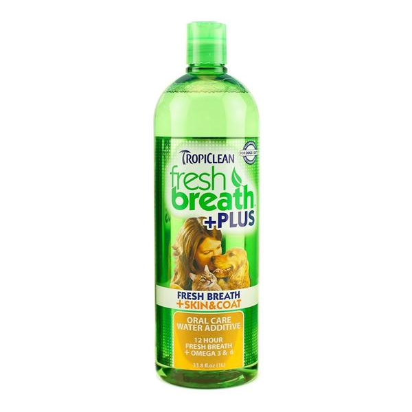 TropiClean Fresh Breath Water Additive + Plus Skin & Coat 16oz - Mutts & Co.
