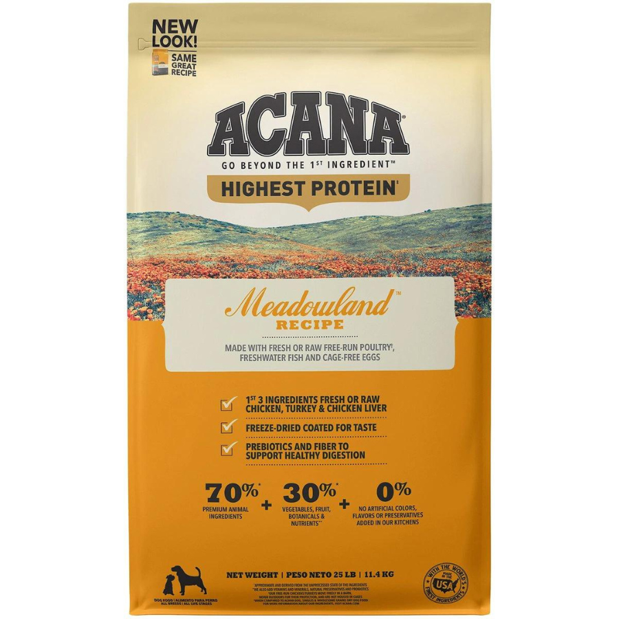 Acana meadowland dog food 25lb Clearance