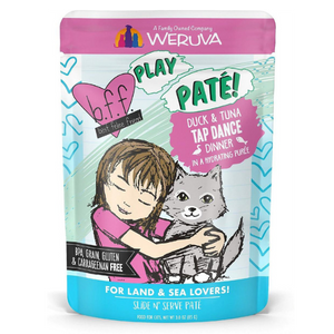 BFF Play Pate' Duck & Tuna Tap Dance Dinner in a Hydrating Puree Wet Cat Food Pouches 3 oz - Mutts & Co.