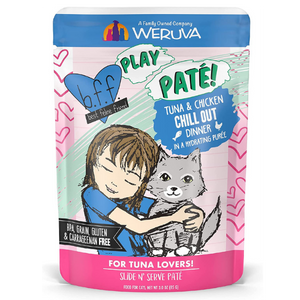 BFF Play Pate' Tuna & Chicken Chill Out Dinner in a Hydrating Puree Wet Cat Food Pouches 3 oz - Mutts & Co.
