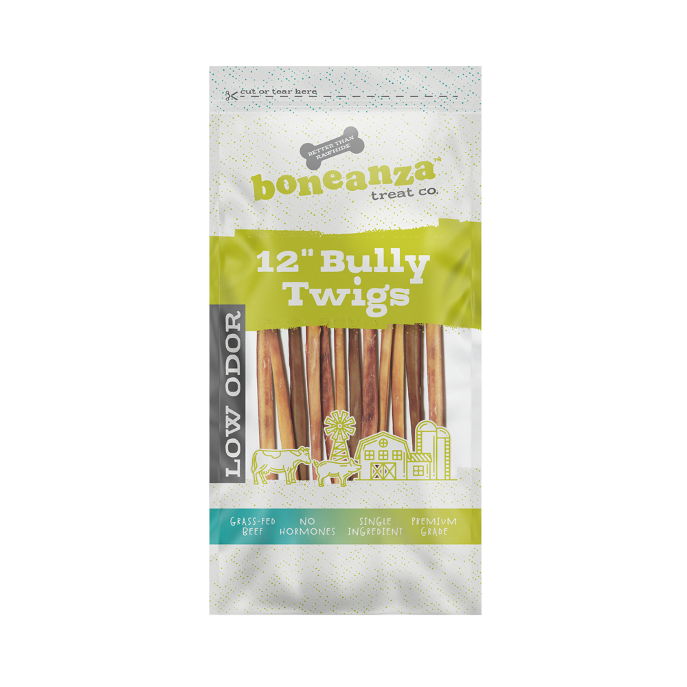 Boneanza Treat Co. Low Odor Twig Bully Stick 12" 12pk - Mutts & Co.
